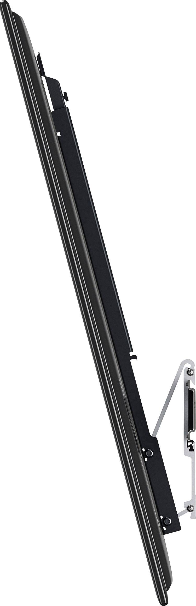 Side view of a slim, black monitor with an adjustable stand.