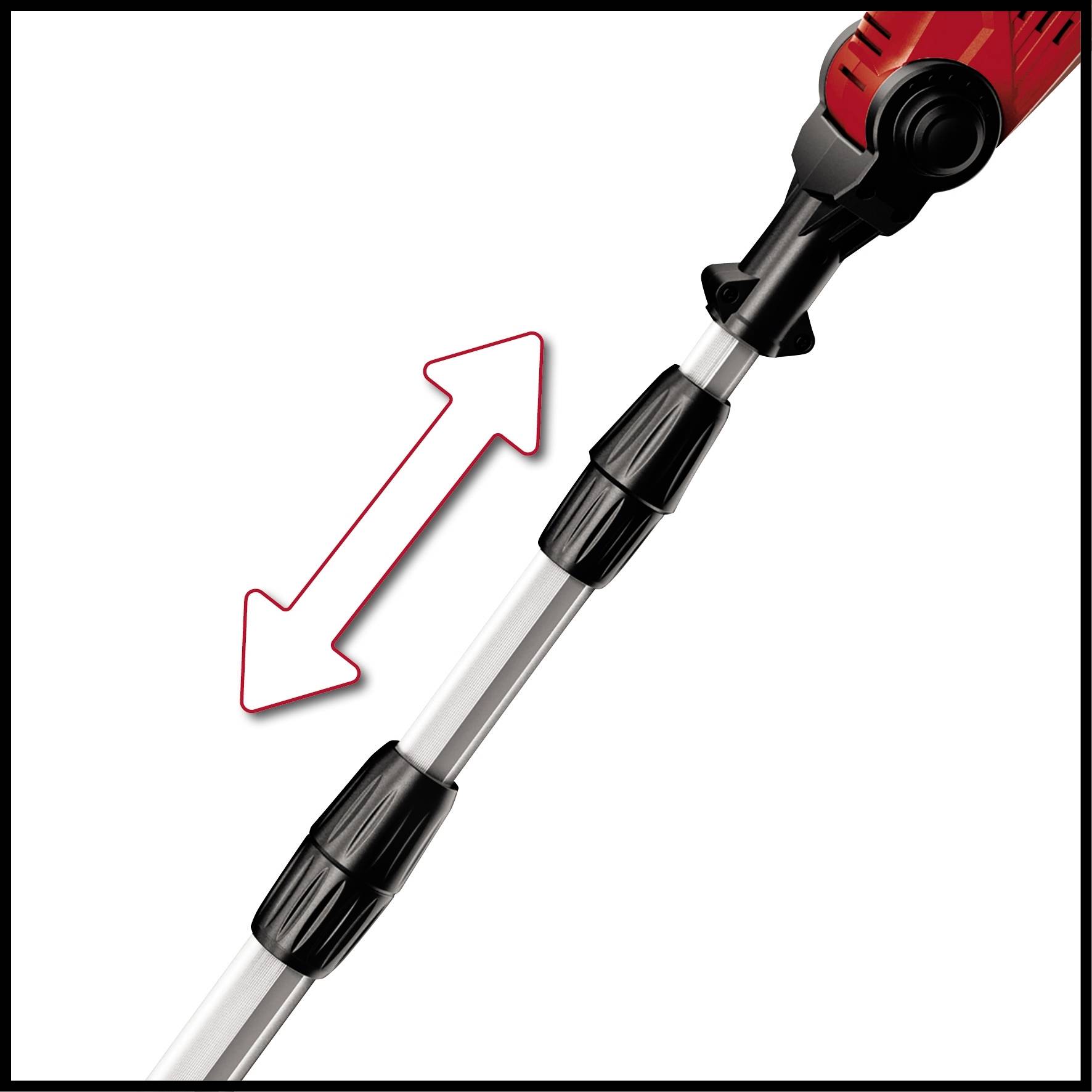 Telescopic pole with adjustable length. Shown arrow indicates the extension function. Suitable for high areas.