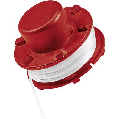 A red bobbin with white thread, used as a substitute for an electrical cable connection.