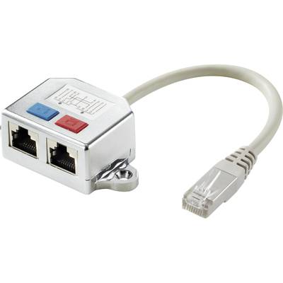 Network distribution adapter with two Ethernet ports and an RJ45 plug, suitable for data transmission in networks.