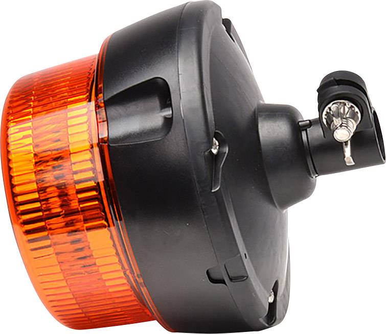A round, orange warning light with a black casing, suitable for mounting on vehicles to enhance visibility.