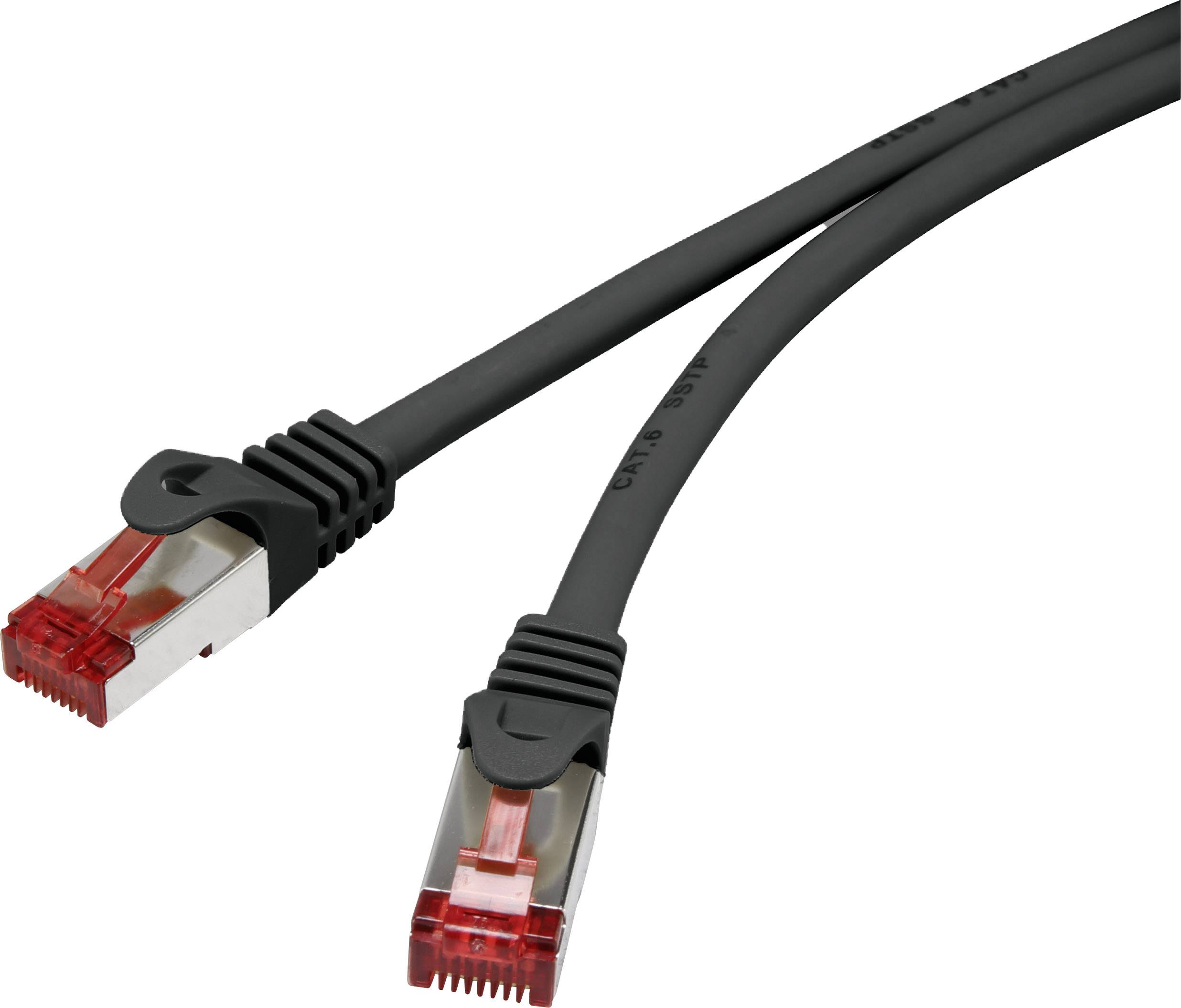 Renkforce RF-4737374 RJ45 Network cable, patch cable CAT 6 S/FTP 0.15 m Black incl. detent, gold plated connectors, Flam