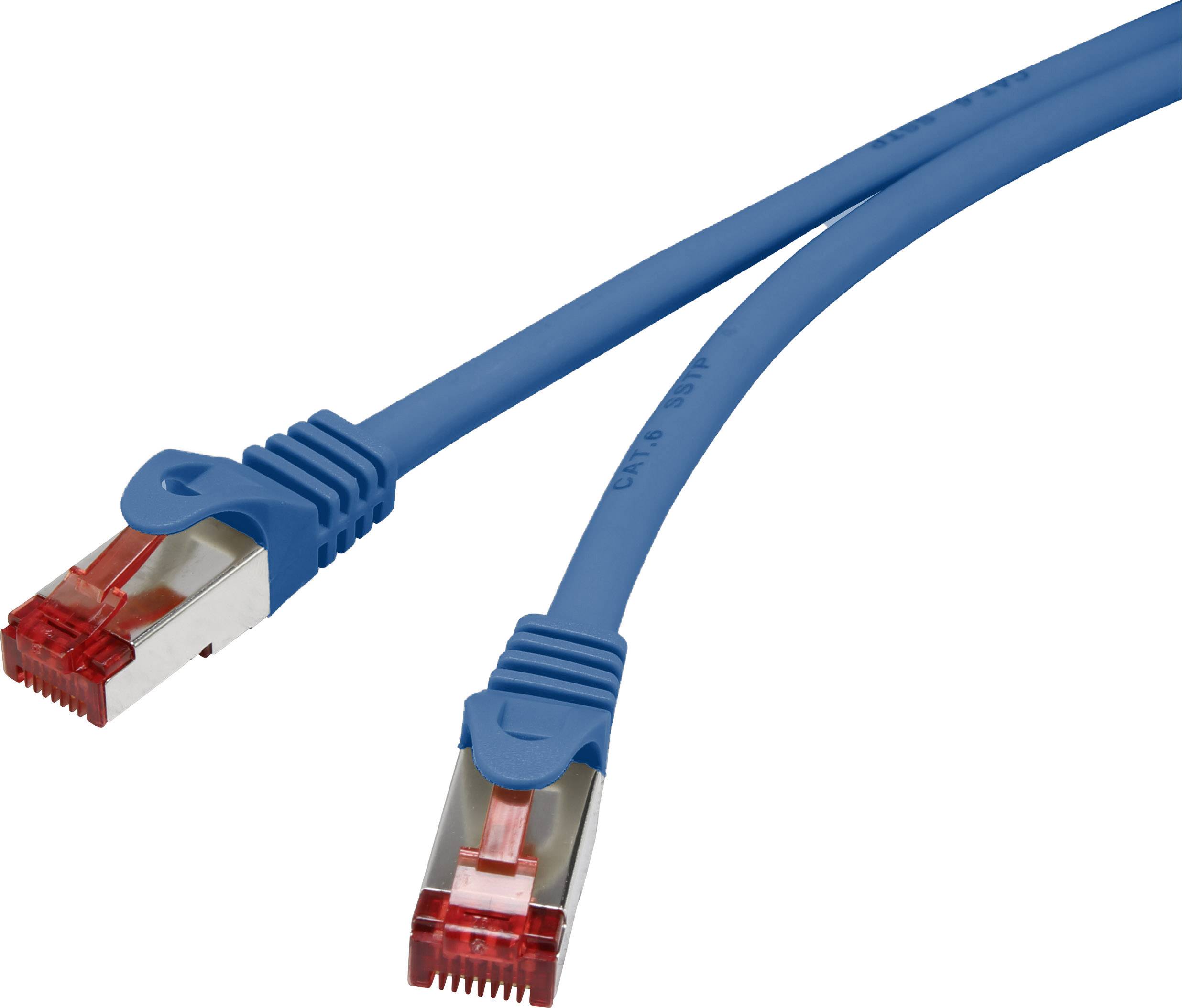 Two blue Ethernet cables with red connectors, used for network connections.