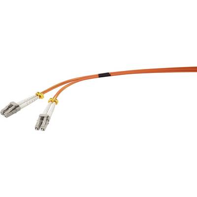 Fibre optic cable with two connectors at one end, orange, for data transmission in networks.