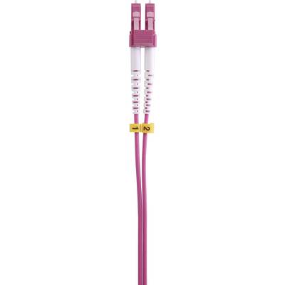 Two pink fibre optic cables with white connectors and yellow markings. The cables are arranged side by side and vertically positioned.