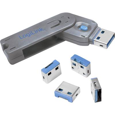 LogiLink USB port lock USB PORT LOCK, 1 KEY + 4 LOCKS 4-piece set Silver, Blue  incl. 1 key AU0043