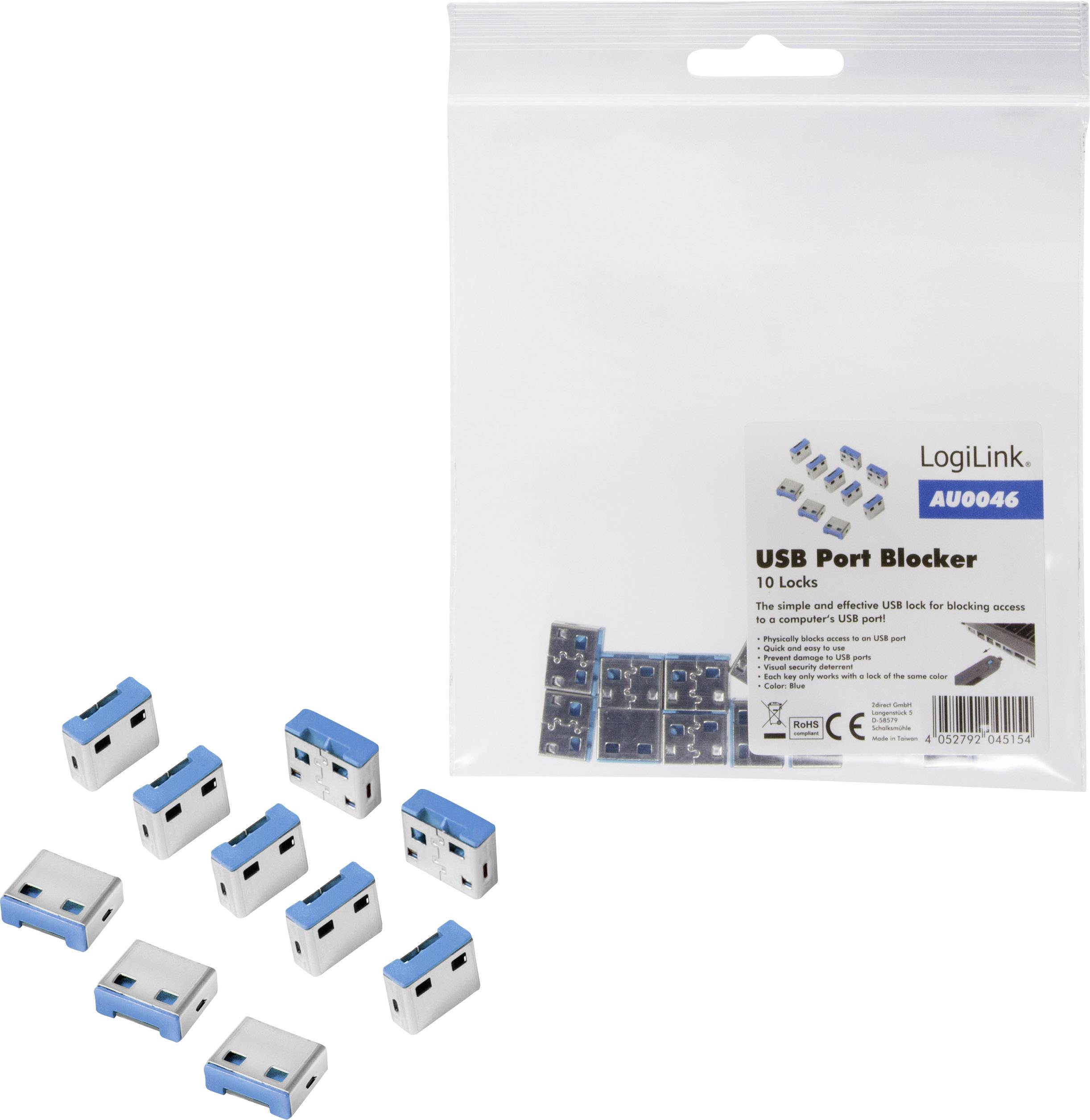 LogiLink USB port lock USB PORT LOCK 10piece set Silver, Blue no keys