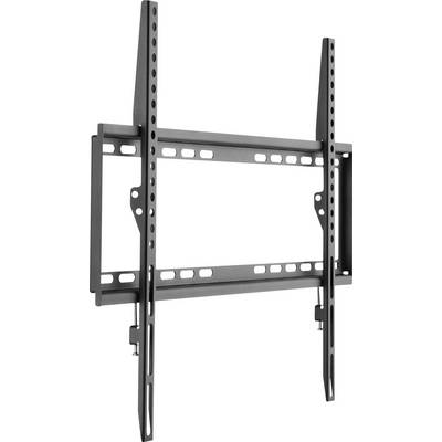 A black wall mount for flat-screen televisions. It is made of metal, with adjustable screws to accommodate different screen sizes.