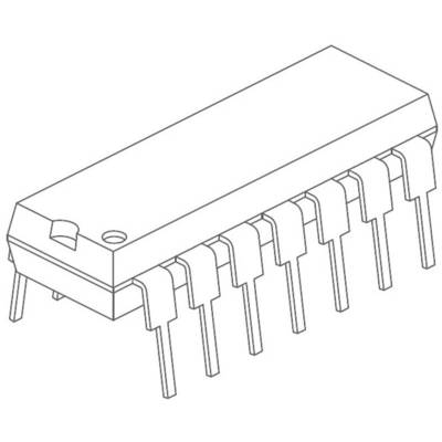 A schematic diagram of a rectangular microchip with 16 pins protruding from both sides.