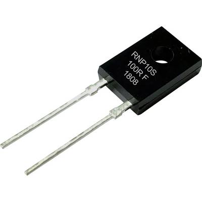 A black electronic resistor with the inscription 'RNP10S 100R F 1808'. Two metal pins protrude.