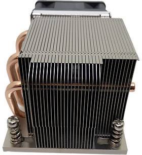 Large metal heatsink with copper heat pipes, suitable for cooling computer processors.