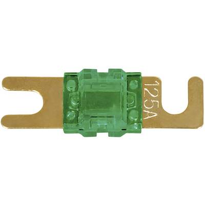 Green fuse with golden contacts, with the inscription '125A' on the metal.
