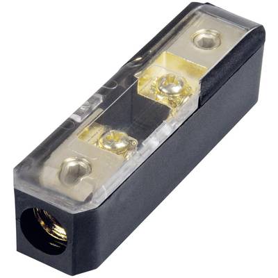 Black fuse holder with transparent cover, designed for automotive or marine applications to securely fasten fuses.