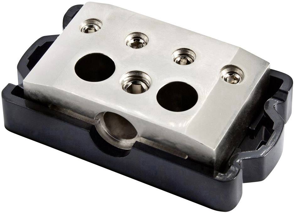 A rectangular metal piece with several round holes rests on a black base, likely part of a mechanical or electrical device.