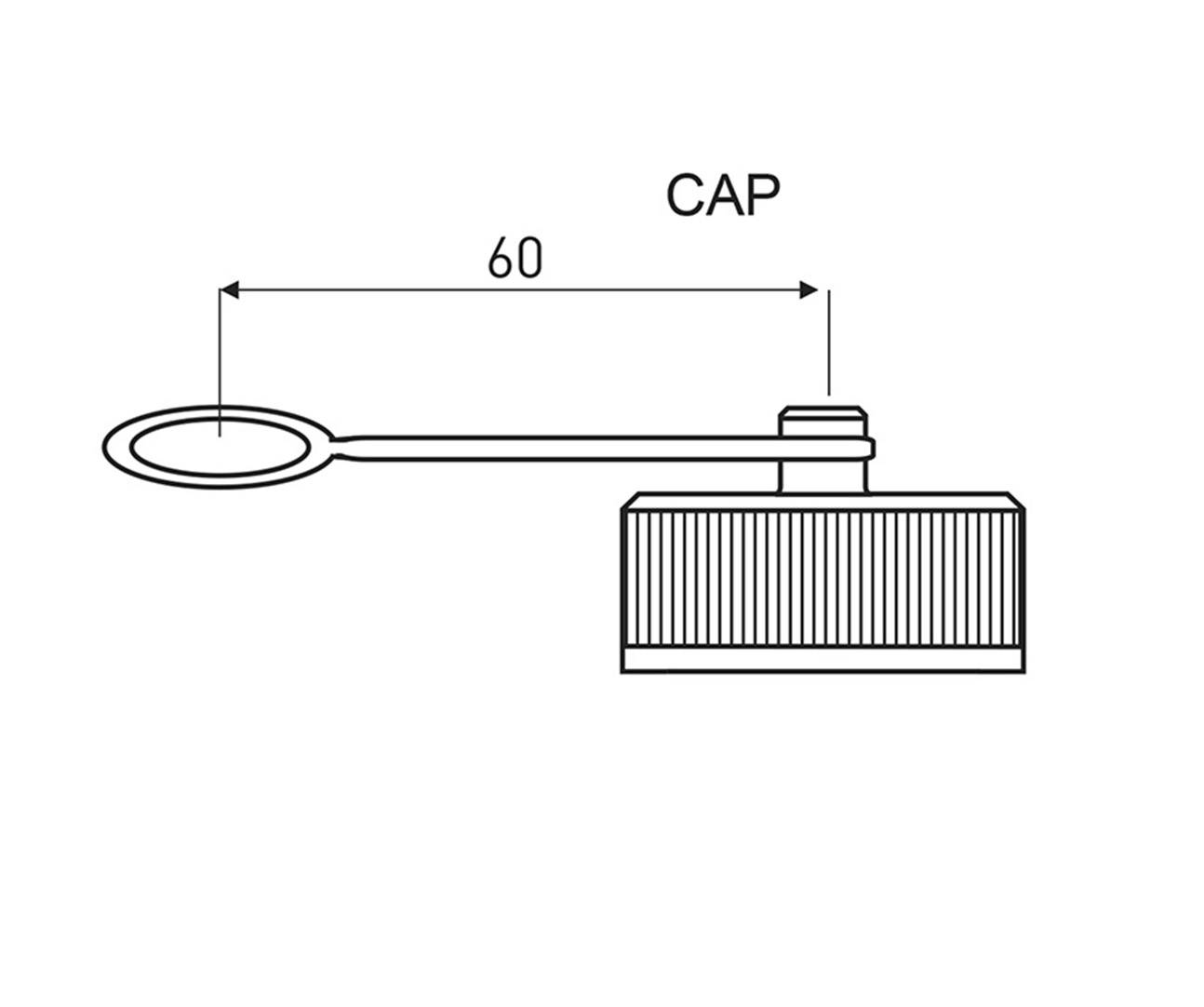 Drawing shows a cap with a ring, length 60 mm, labelled 'CAP'.