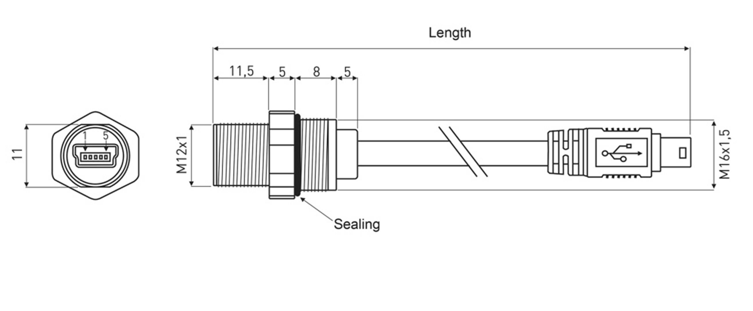 Mini USB 2.0 type B RJ45 socket, mount 1310-0009-11 M12 1310-0009-11 encitech Content: 1 pc(s)-1