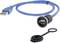 Blue USB 2.0 extension cable with connectors at both ends, including a waterproof cover for the mounting frame of a socket.