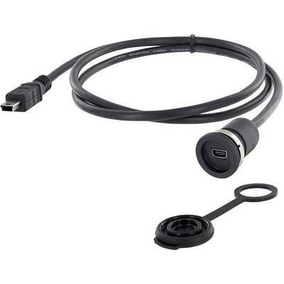 Black USB cable with Micro-USB plug, packaged in a robust, weatherproof socket with a removable protective cap.