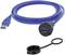 'Blue USB 3.0 extension cable with socket and protective cap. Suitable for indoor and outdoor use.'