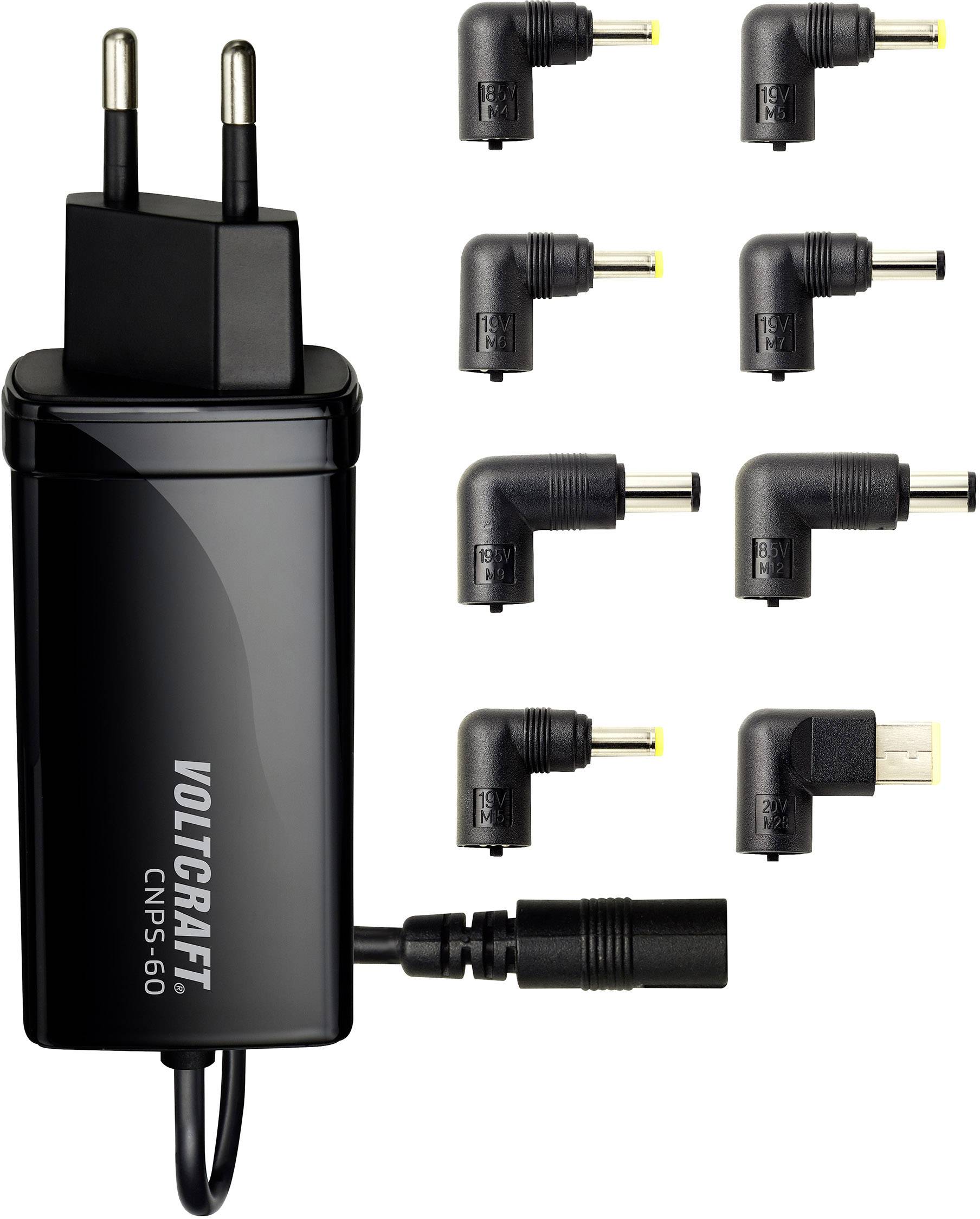 Universal mains adapter by VOLTCRAFT with nine different plugs for various device connections.