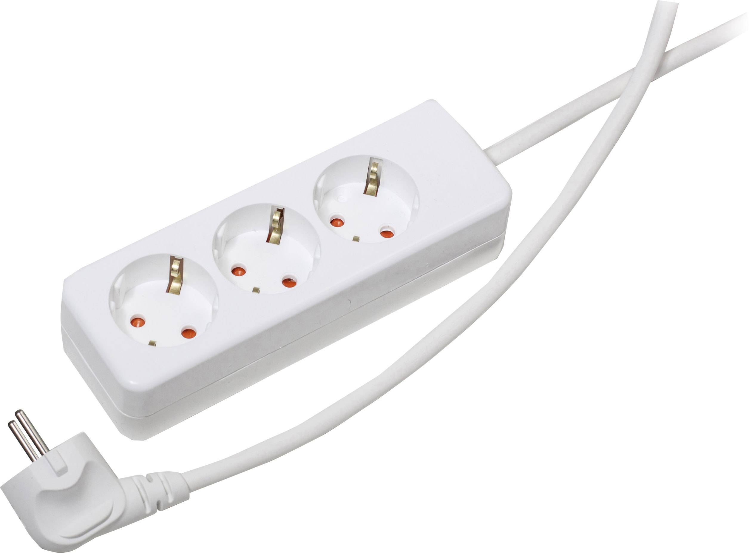 Triple socket with three plug sockets and a white cable.