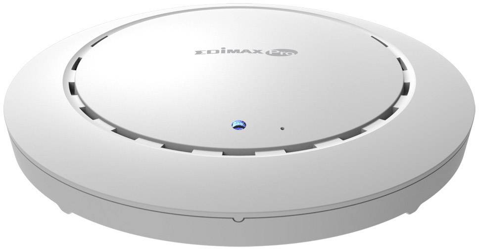 A white, round Wi-Fi access point with the brand name on top. Suitable for wall or ceiling mounting in indoor spaces.