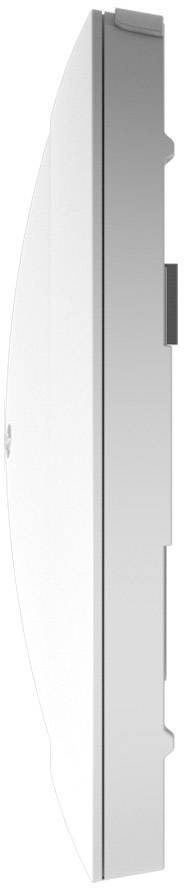 White, oval plastic cover viewed from the side, showing a smooth, slightly curved surface.