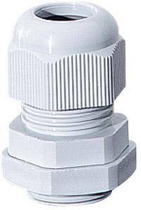 A grey plastic cable gland adapter. Suitable for secure cable coverage and fastening, typically used in electrical applications.