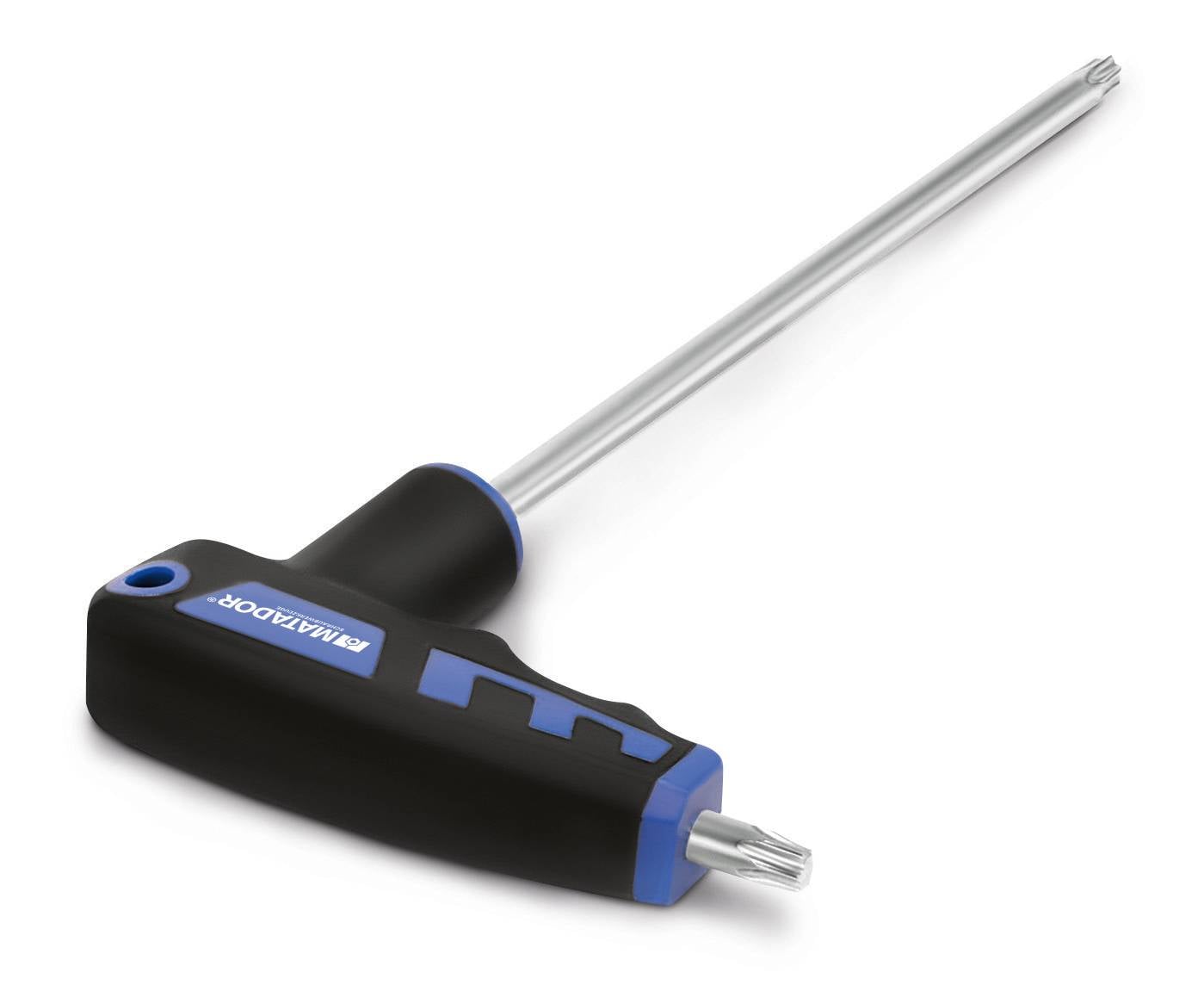 T-shaped screwdriver with an ergonomic handle and long shaft, suitable for precise screwing. Brand logo on the handle.