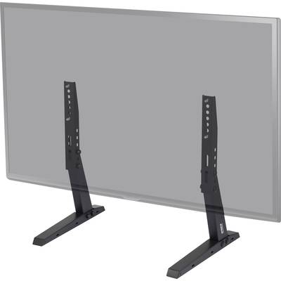 A stylised image of a flat-screen monitor with desk mount legs. The height adjustability of the mount is highlighted.