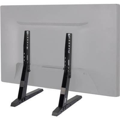 A grey television sits on two black stand feet. The back of the television is visible, with no cables in sight.