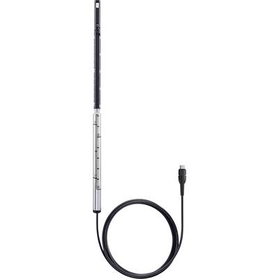 A long, silver-coloured sensor probe with cable. Potentially a technical device for measurement or data transmission.