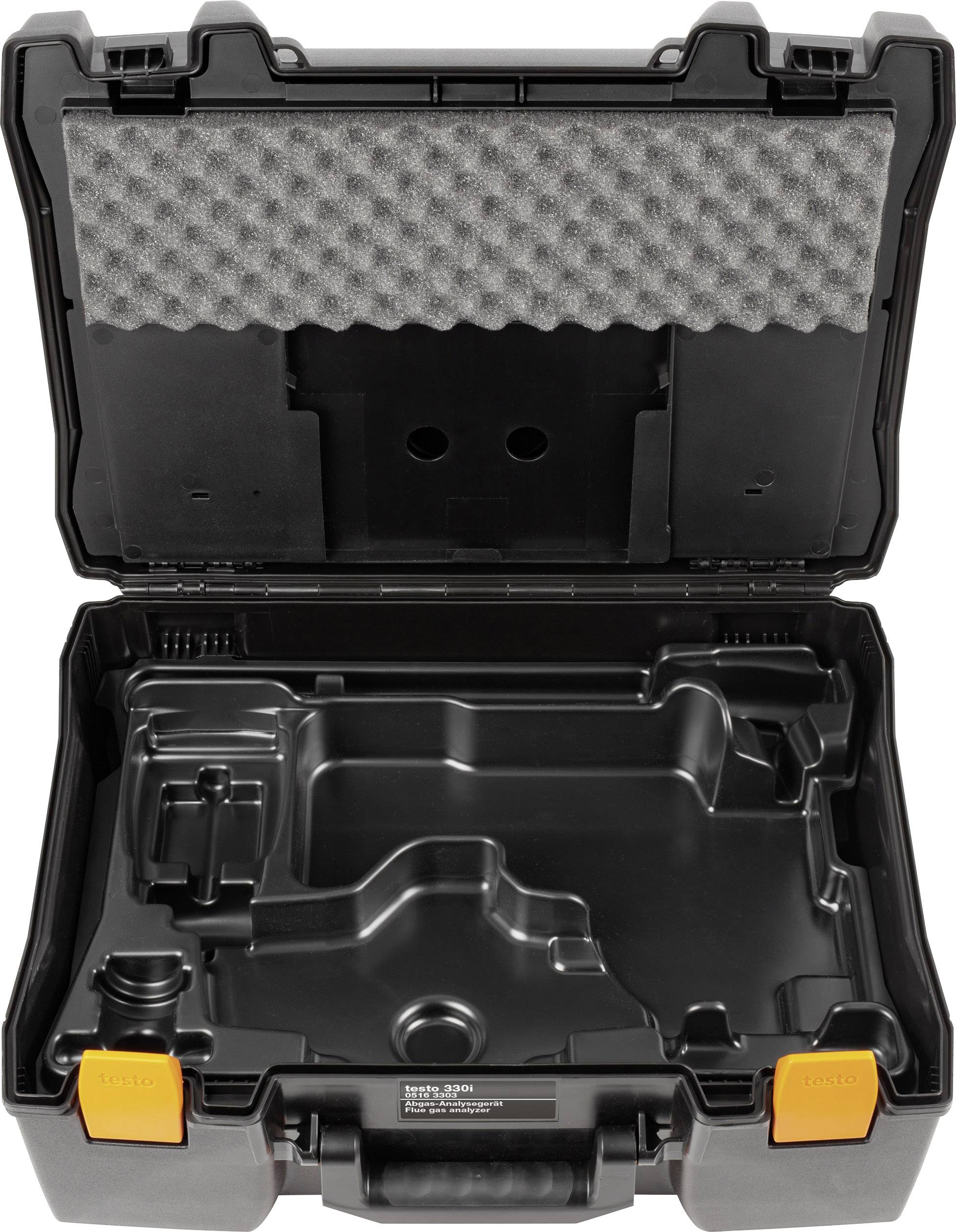 Open black plastic tool case with foam lining in the lid. Shell-shaped design for specific tools.