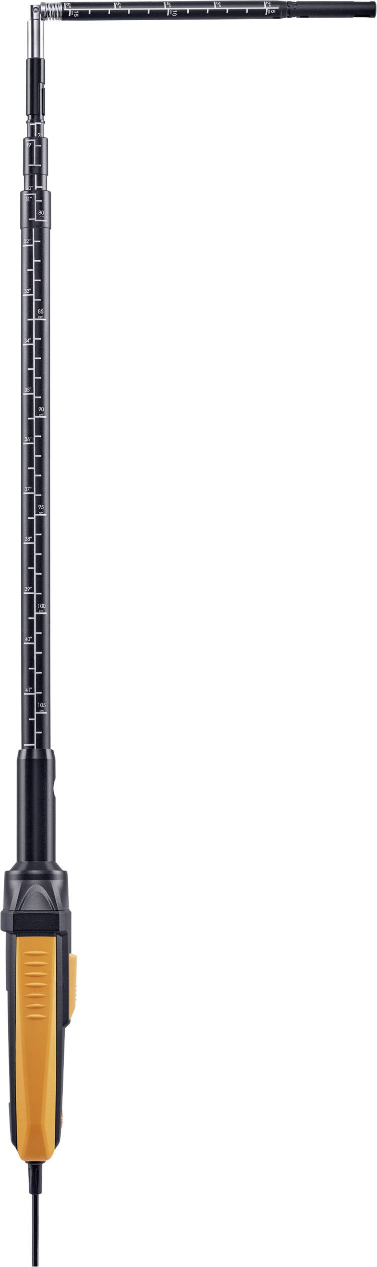 A black digital measuring tool with an orange handle and scale on the reverse side, used for precise length measurement.