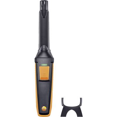 A sleek, handheld measuring device with black and orange design, potentially for measuring air values, with mounting accessories.