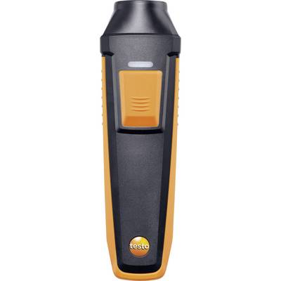 Handheld device with an orange and black casing and display screen, used for measuring environmental parameters.
