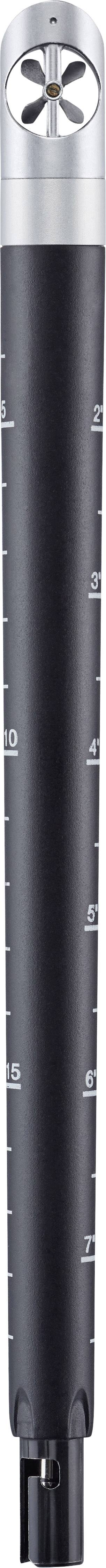 Black microphone with silver tip, vertical view, suitable for audio recordings and presentations.