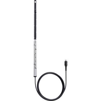 Airflow measuring device with an extended probe head and cable, suitable for precise measurements in ventilation ducts or hard-to-reach areas.