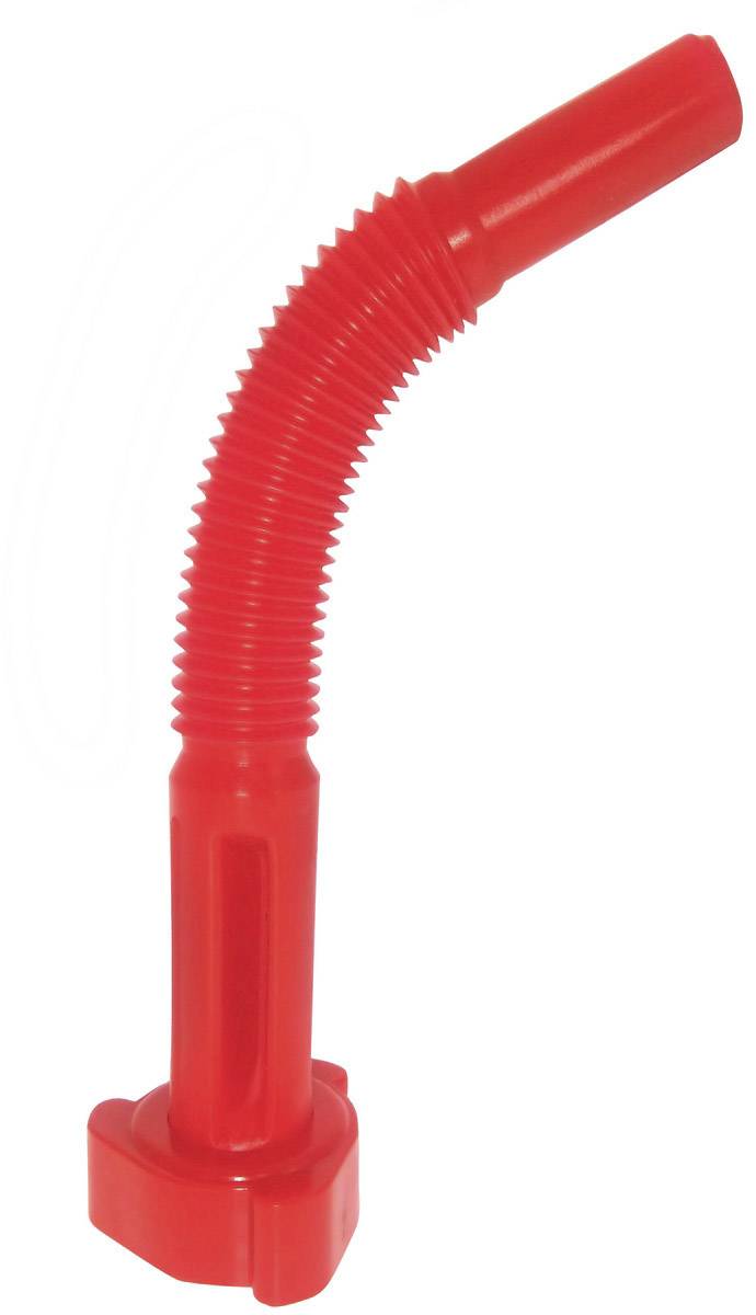 Red flexible plastic nozzle, similar to an intake pipe or hose adapter, with a ribbed, flexible middle and rigid end.