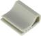 A beige plastic cable clip in a curved shape, commonly used for fastening or organising cables.