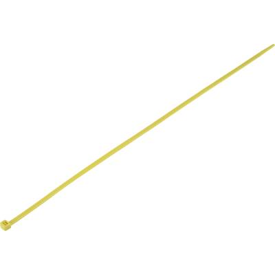 'A yellow plastic cable tie used for bundling or securing cables.'