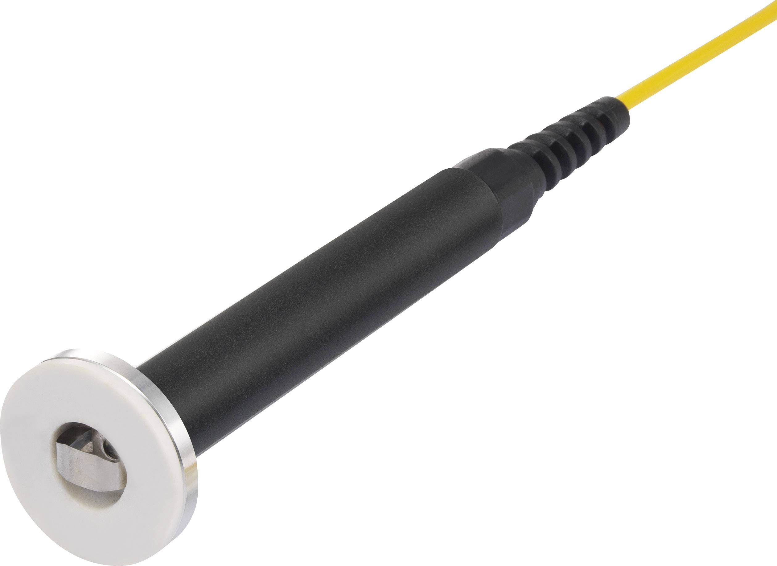 Fibre optic network adapter with a black casing and yellow cable, designed for high-speed data transmission in network systems.