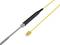 A temperature sensor with a yellow cable and metal probe is shown. It is suitable for precise temperature measurement in technical applications.