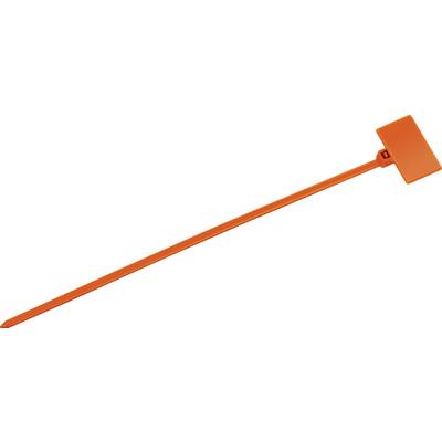 An orange plastic tool with a long handle and a square flat tip, possibly a marking stake.