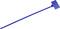A long blue cable tie with a rectangular fastener at the end, used for bundling or securing items.
