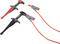 Two test clips with red and black handles, connected by insulated cables. Suitable for electrical testing applications.