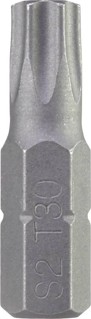 A metallic screwdriver bit with a Torx tip, standing upright, shows the imprint 'S2 T30' on its surface.