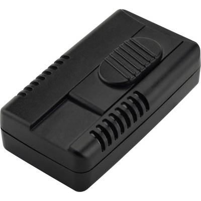 A small, rectangular, black plastic casing with ventilation slots and an oval protrusion on the top surface.