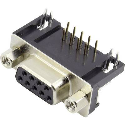 A DB9 plug with nine metal pins, typically used for serial connections, on a white background.