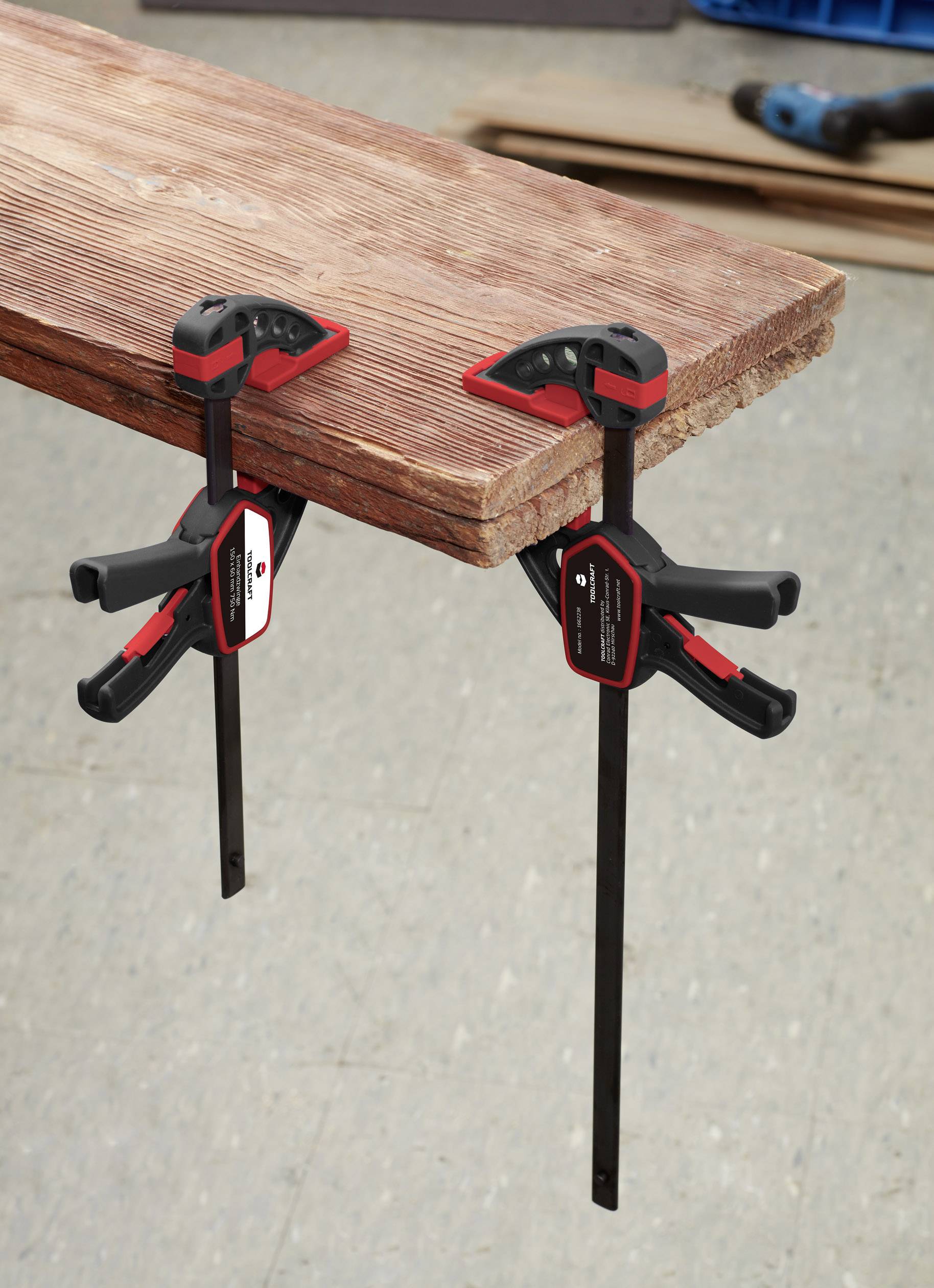 One-handed clamp 150 x 60 mm 750 Nm TOOLCRAFT TO-4986708 Span width (max.):150 mm Product size (length): 283 mm Nosing l-2